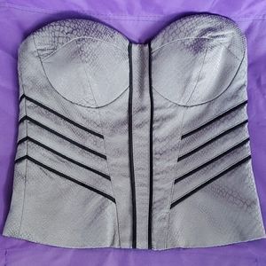 NWT Bebe Corset Strapless Top in grey gray snake fabric